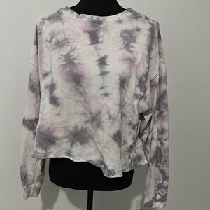 Colsie Gray and White Crop Hoodie Relaxed Fit